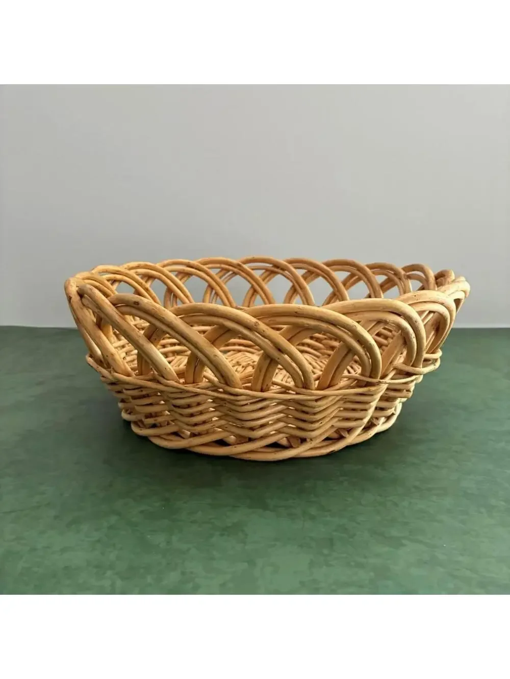 Vintage Crate & Barrel Willow Wicker Basket Open Loop Rim 12” Bowl